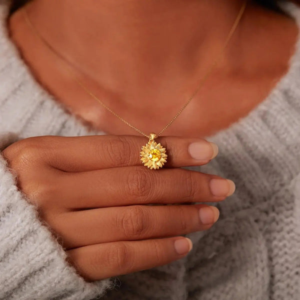 Lovcia Sunflower Shape 18K Gold-Plated Pendant Necklace-Necklaces-Gold-One Size-Gold