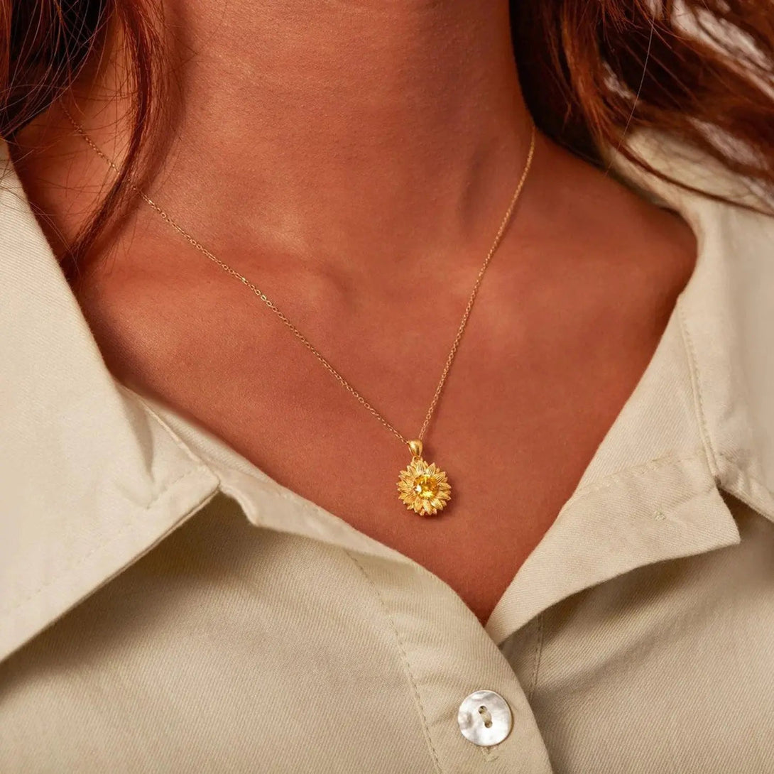 Lovcia Sunflower Shape 18K Gold-Plated Pendant Necklace-Necklaces-Gold-One Size-Gold