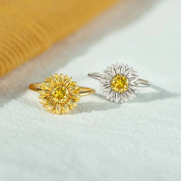 Lovcia Sunflower Zircon 925 Sterling Silver Ring-Rings-Gold-6-Gold