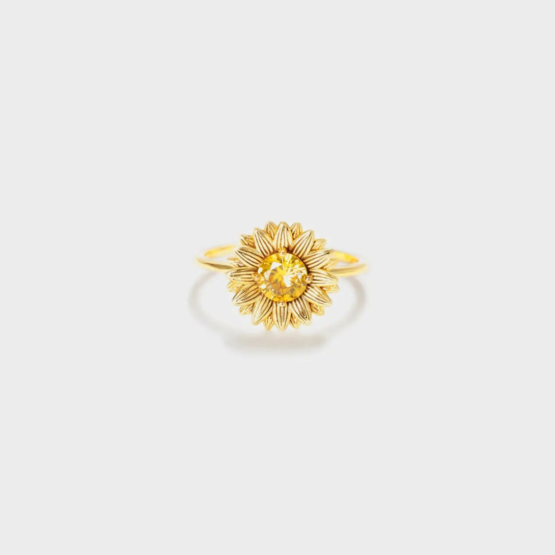 Lovcia Sunflower Zircon 925 Sterling Silver Ring-Rings-Gold-6-Gold
