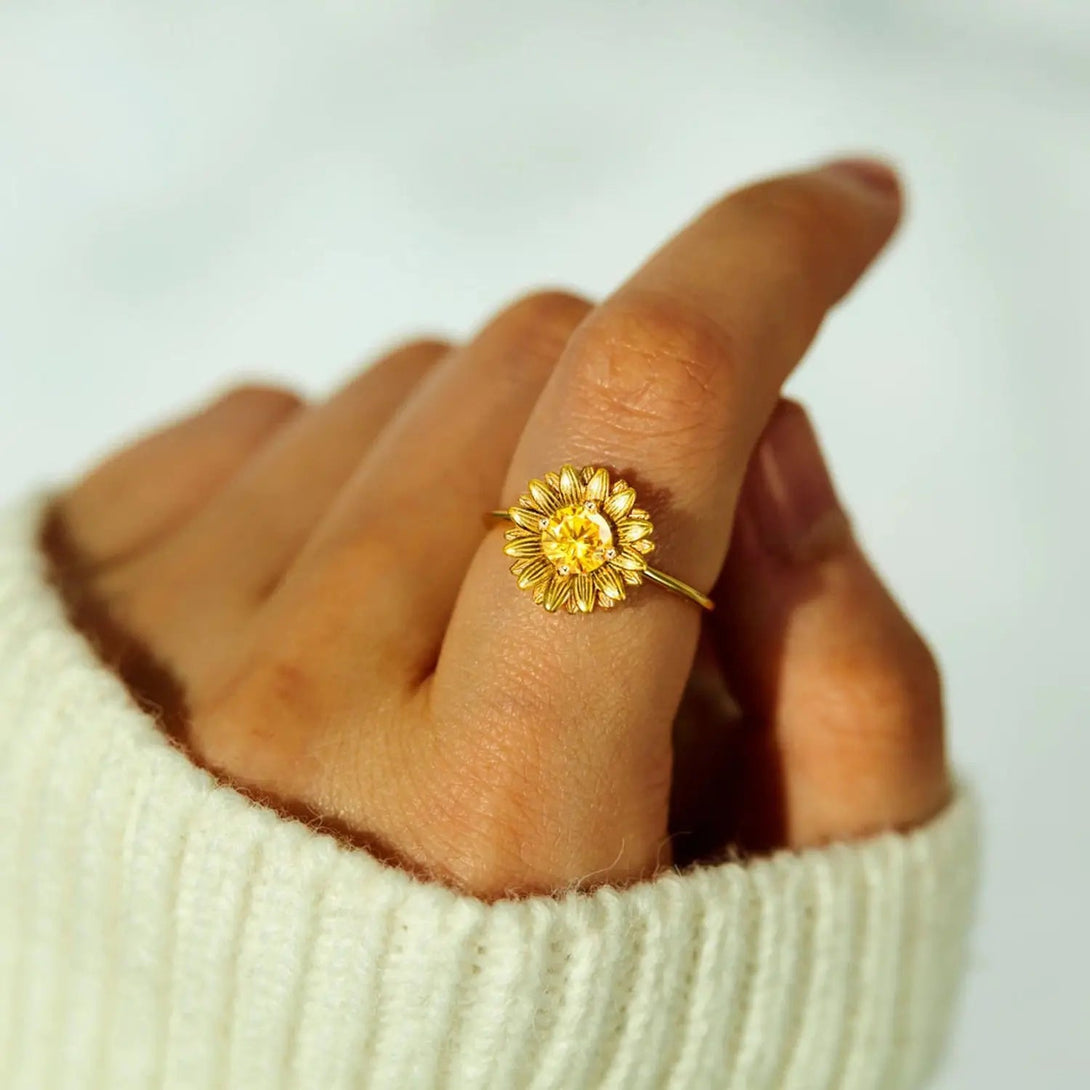 Lovcia Sunflower Zircon 925 Sterling Silver Ring-Rings-Gold-6-Gold