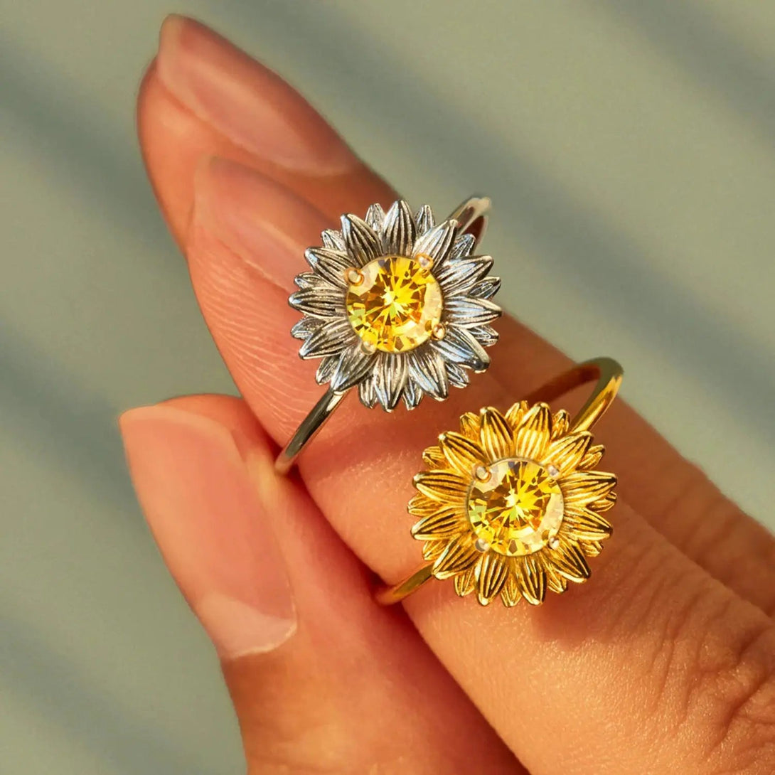 Lovcia Sunflower Zircon 925 Sterling Silver Ring-Rings-Gold-6-Gold