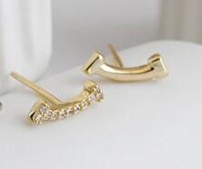 Lovcia Sweet Asymmetry CZ Smile Stud Earrings Gold 11.5mm-Earrings-Yellow Gold-