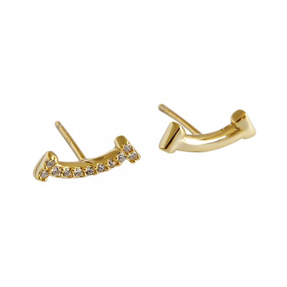 Lovcia Sweet Asymmetry CZ Smile Stud Earrings Gold 11.5mm-Earrings-Yellow Gold-