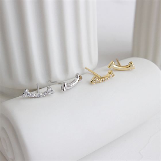 Lovcia Sweet Asymmetry CZ Smile Stud Earrings Gold 11.5mm-Earrings-Yellow Gold-