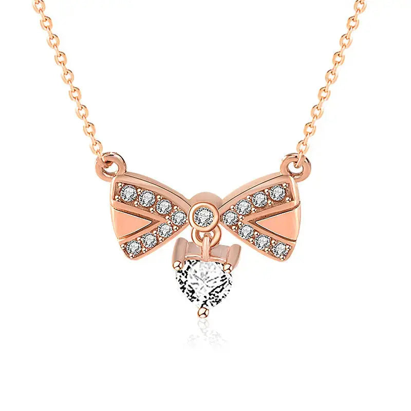 Lovcia Sweet CZ Bowknot Hot 925 Sterling Silver Necklace-Necklaces-Rose Gold-Rose Gold