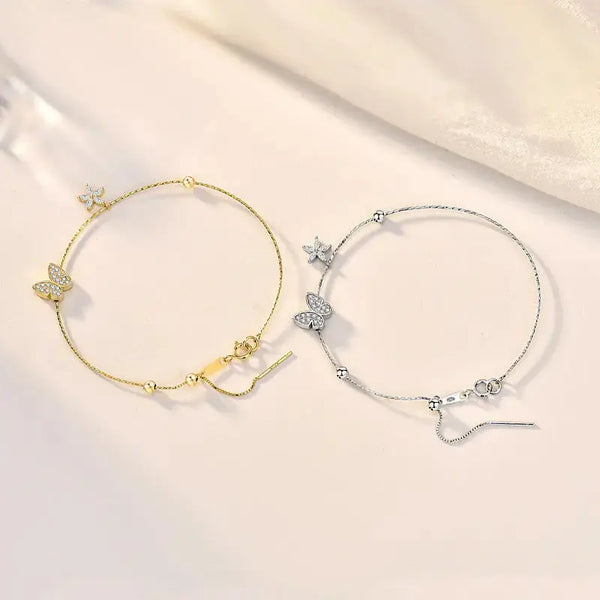 Lovcia Sweet CZ Butterflies 925 Sterling Silver Bracelet-Bracelets-14K Yellow Gold-14K Yellow Gold