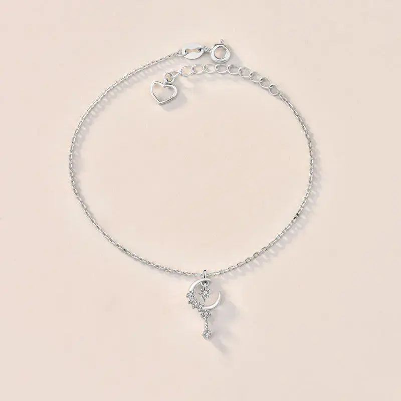 Lovcia Sweet CZ Crescent Moon Star 925 Sterling Silver Bracelet-Bracelets-Silver-Silver