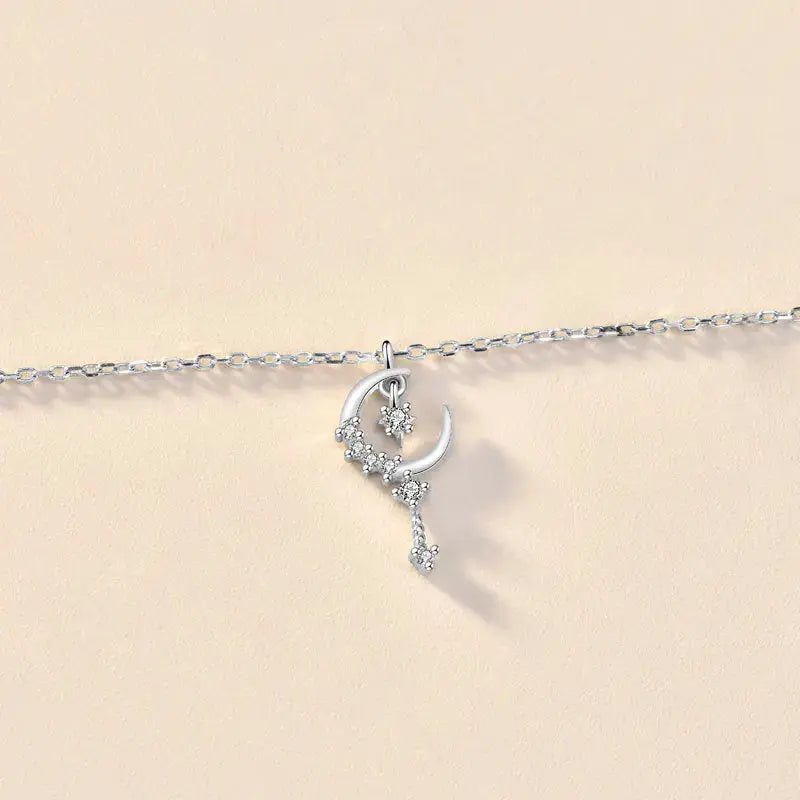 Lovcia Sweet CZ Crescent Moon Star 925 Sterling Silver Bracelet-Bracelets-Silver-Silver