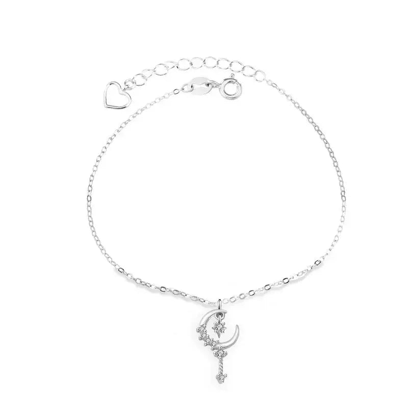 Lovcia Sweet CZ Crescent Moon Star 925 Sterling Silver Bracelet-Bracelets-Silver-Silver