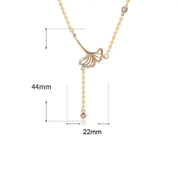 Lovcia Sweet CZ Hollow Ginkgo Leaf 925 Sterling Silver Necklace-Necklaces-Champagne Gold-Champagne Gold