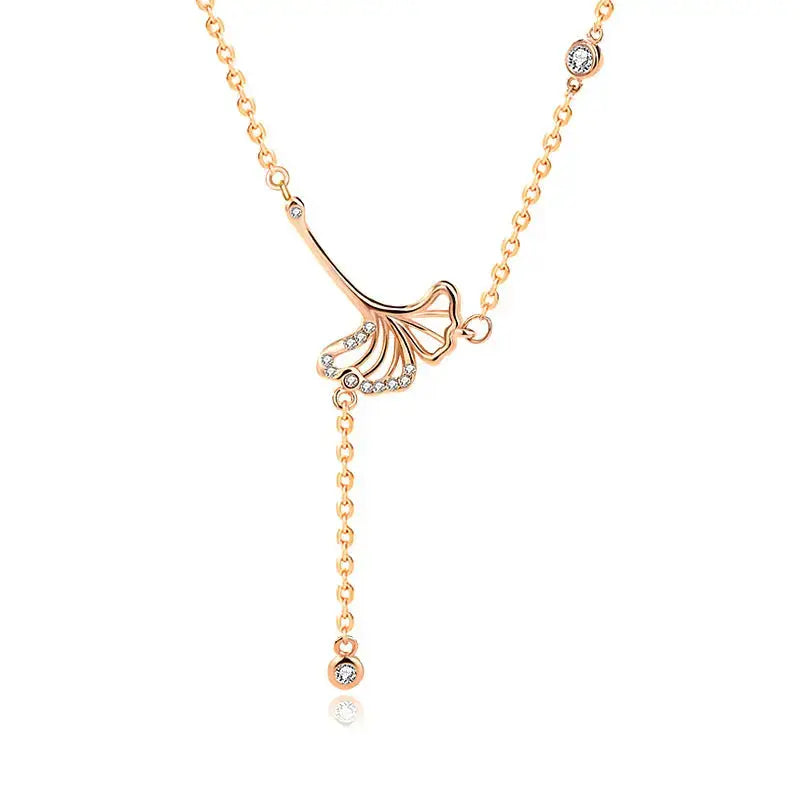 Lovcia Sweet CZ Hollow Ginkgo Leaf 925 Sterling Silver Necklace-Necklaces-Champagne Gold-Champagne Gold