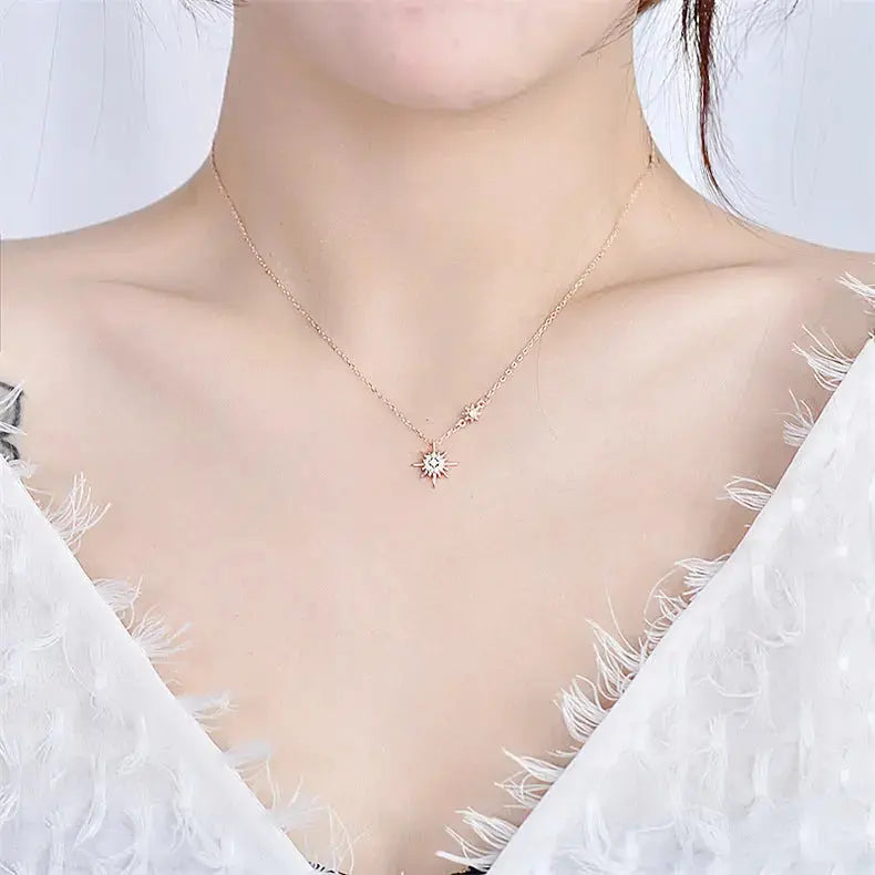 Lovcia Sweet CZ Sun Shines Star 925 Sterling Silver Necklace-Necklaces-Rose Gold-Rose Gold