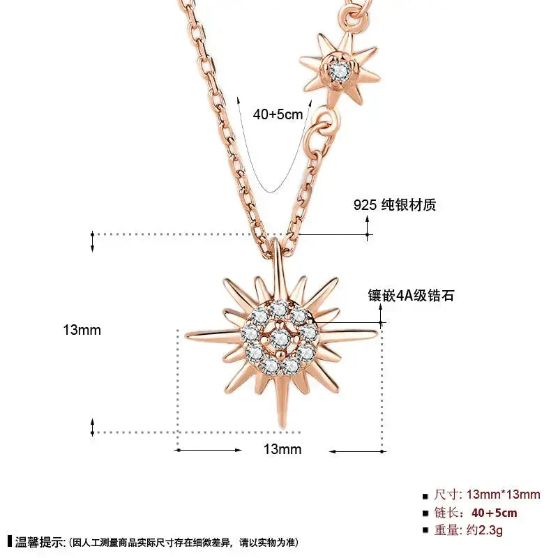 Lovcia Sweet CZ Sun Shines Star 925 Sterling Silver Necklace-Necklaces-Rose Gold-Rose Gold