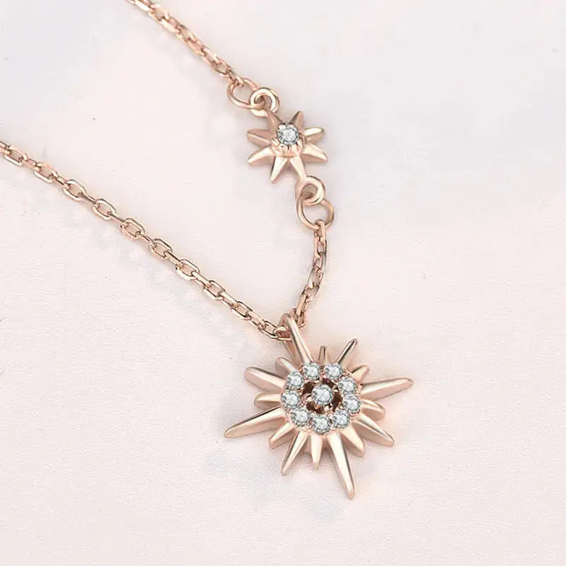 Lovcia Sweet CZ Sun Shines Star 925 Sterling Silver Necklace-Necklaces-Rose Gold-Rose Gold