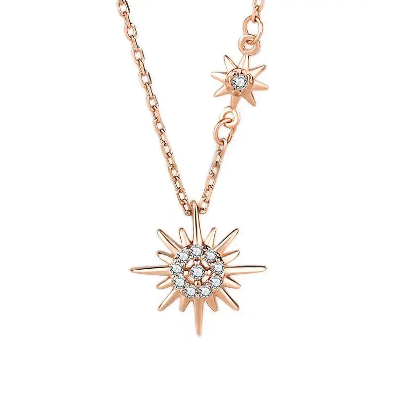 Lovcia Sweet CZ Sun Shines Star 925 Sterling Silver Necklace-Necklaces-Rose Gold-Rose Gold