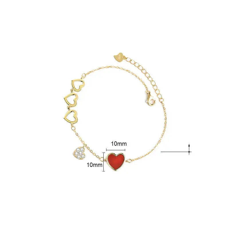 Lovcia Sweet Heart To Heart CZ Natural Agate Mother of Shell 925 Sterling Silver Bracelet-Bracelets-Natural Red Agate Bracelet-Natural Red Agate Bracelet