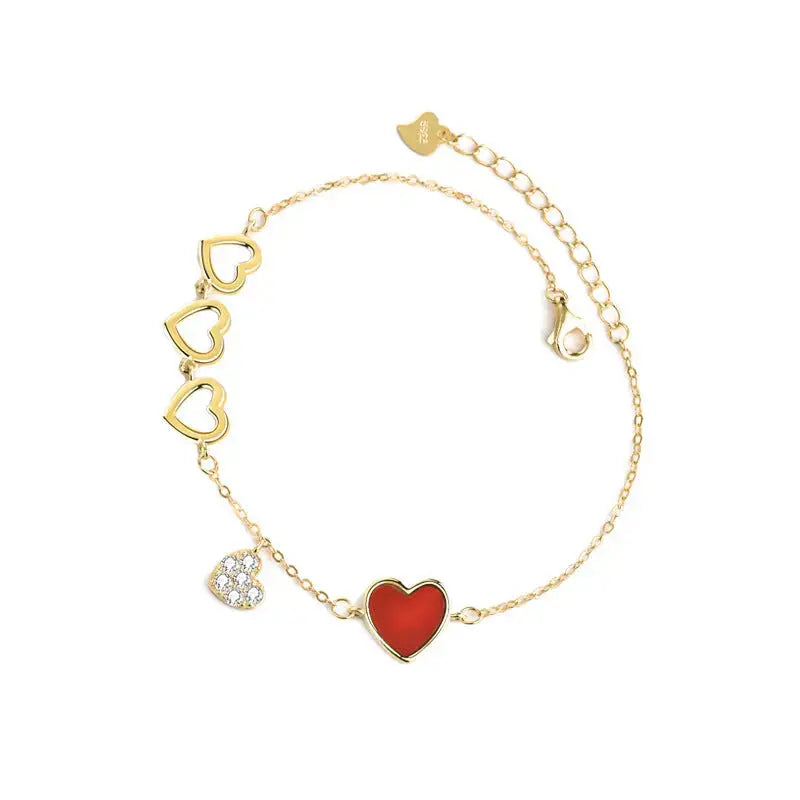 Lovcia Sweet Heart To Heart CZ Natural Agate Mother of Shell 925 Sterling Silver Bracelet-Bracelets-Natural Red Agate Bracelet-Natural Red Agate Bracelet
