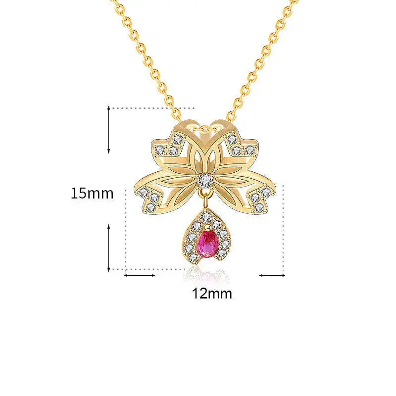 Lovcia Sweet Hollow CZ Sakura Flower 925 Sterling Silver Necklace-Necklaces-Yellow Gold-Yellow Gold