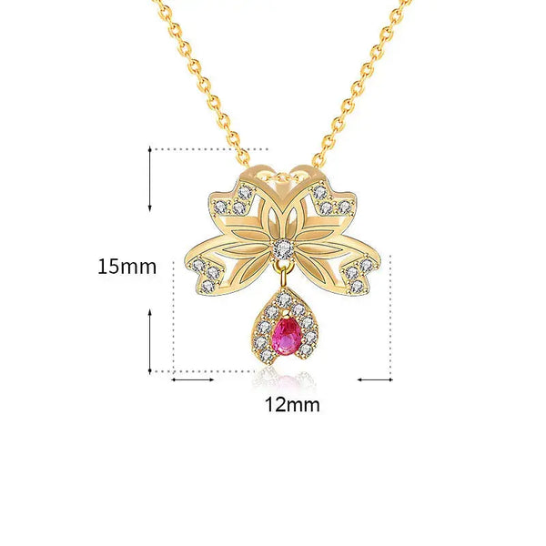 Lovcia Sweet Hollow CZ Sakura Flower 925 Sterling Silver Necklace-Necklaces-Yellow Gold-Yellow Gold