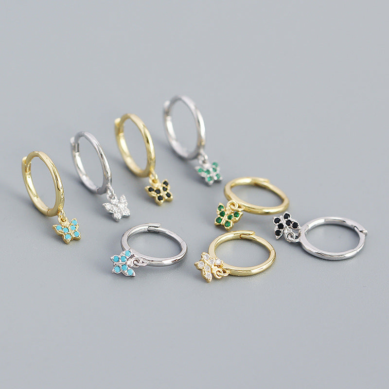 Lovcia Sweet Mini CZ Flying Butterfly Hoop Earrings Gold-Earrings-Yellow Gold & Turquoise-