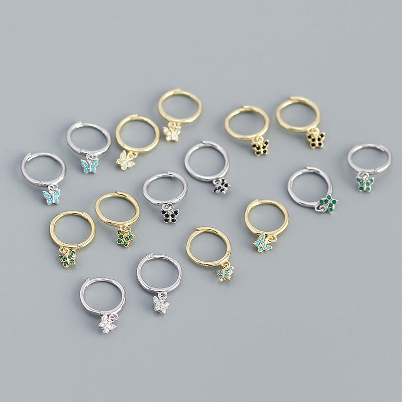 Lovcia Sweet Mini CZ Flying Butterfly Hoop Earrings Gold-Earrings-Yellow Gold & Turquoise-