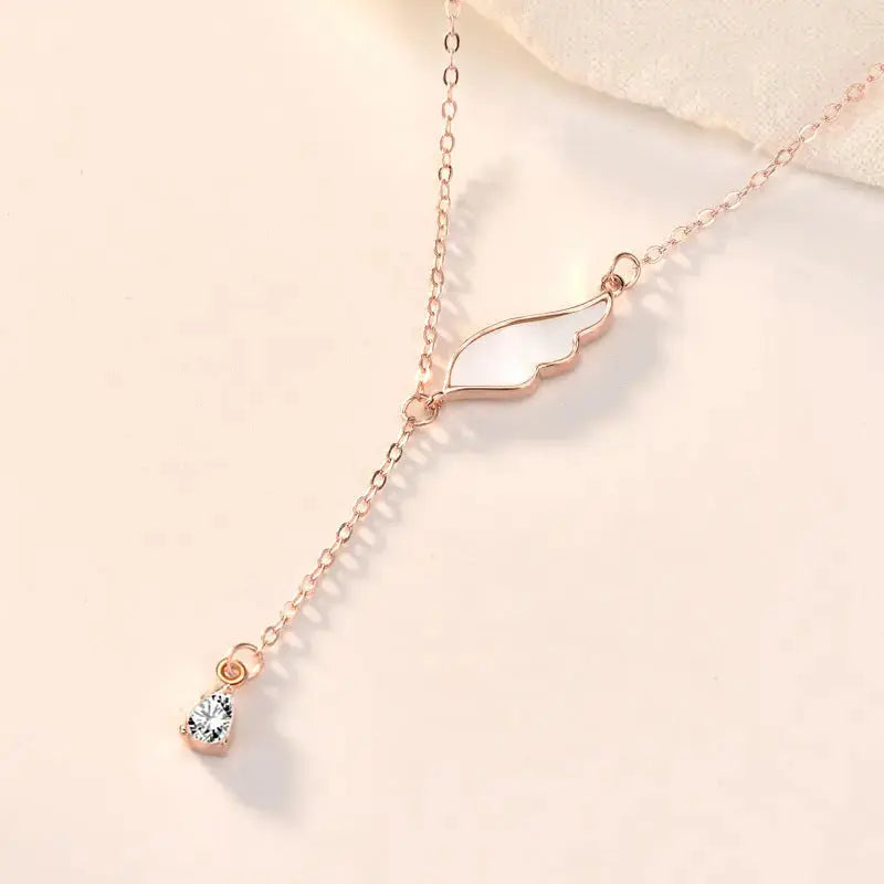 Lovcia Sweet Mother of Shell Angel Wings CZ 925 Sterling Silver Necklace-Necklaces-Rose Gold-Rose Gold