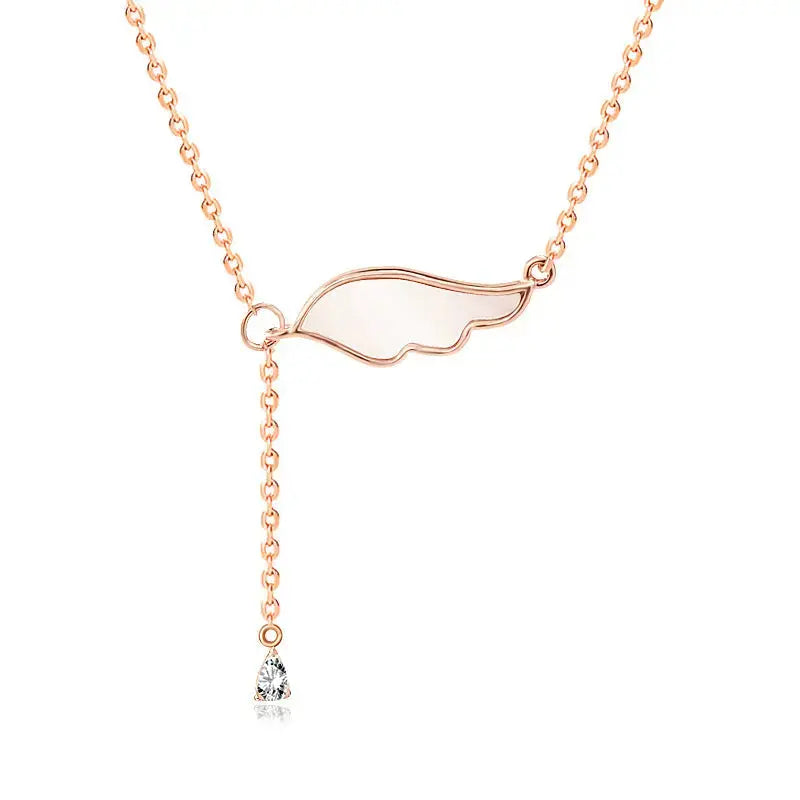 Lovcia Sweet Mother of Shell Angel Wings CZ 925 Sterling Silver Necklace-Necklaces-Rose Gold-Rose Gold