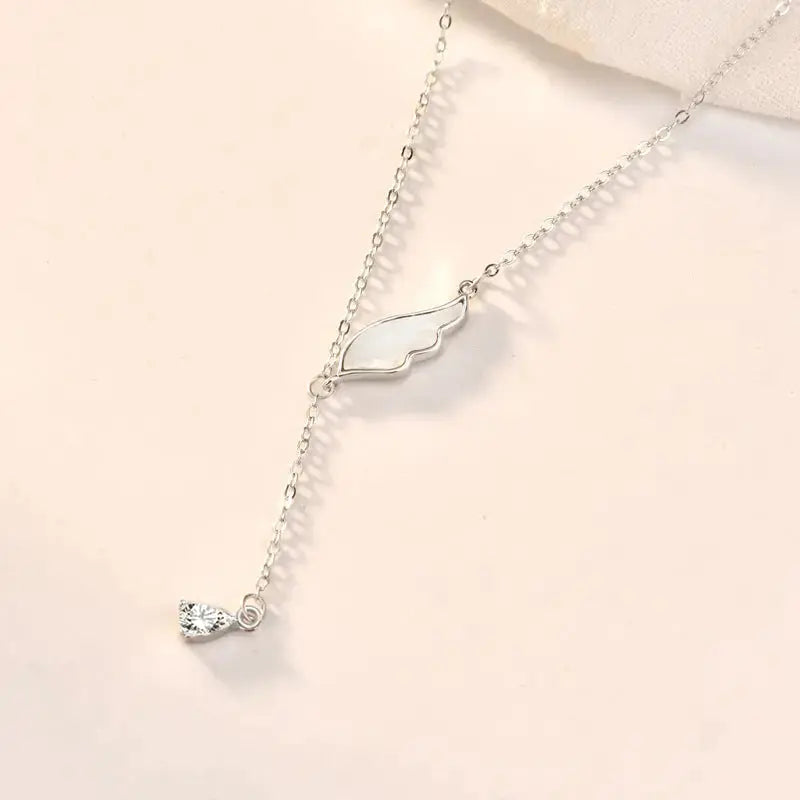 Lovcia Sweet Mother of Shell Angel Wings CZ 925 Sterling Silver Necklace-Necklaces-Rose Gold-Rose Gold