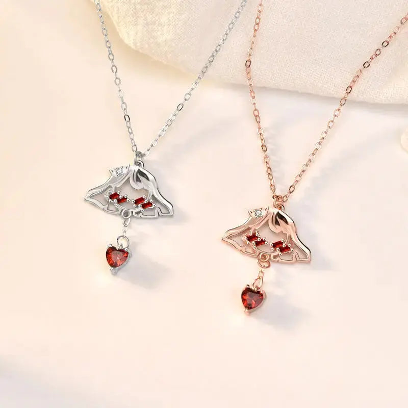 Lovcia Sweet Red CZ Shy Girl Heart 925 Sterling Silver Necklace-Necklaces-Silver-Silver