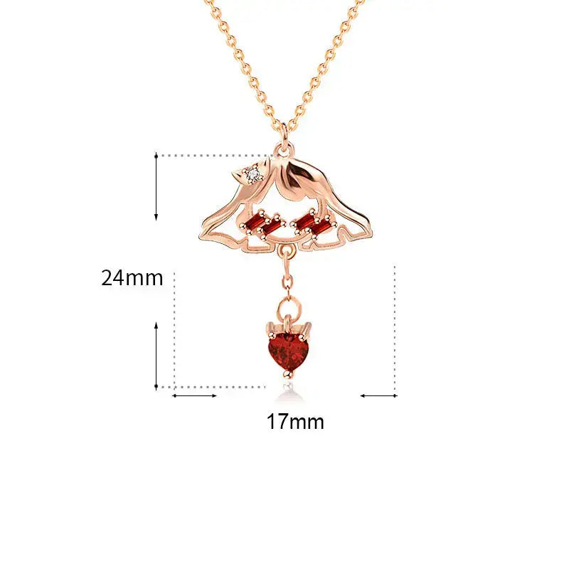 Lovcia Sweet Red CZ Shy Girl Heart 925 Sterling Silver Necklace-Necklaces-Silver-Silver