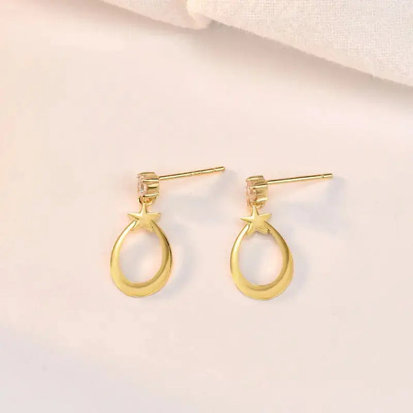 Lovcia Sweet Stars Geometry Circle 925 Sterling Silver Dangling Earrings-Earrings-Yellow Gold-Yellow Gold