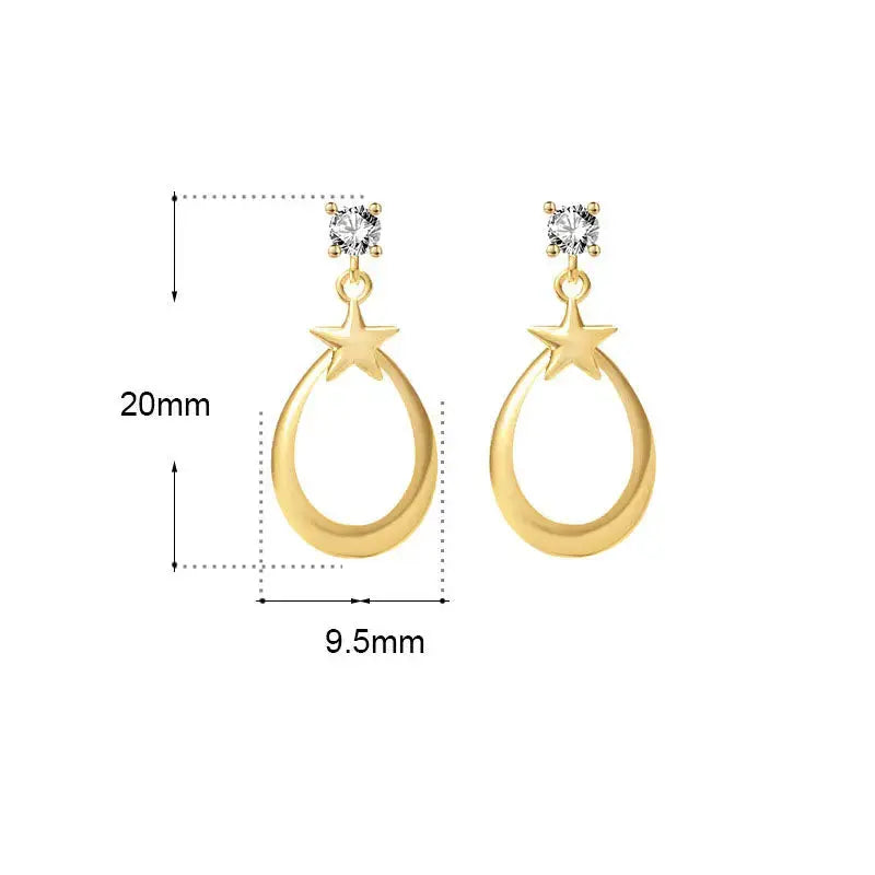 Lovcia Sweet Stars Geometry Circle 925 Sterling Silver Dangling Earrings-Earrings-Yellow Gold-Yellow Gold