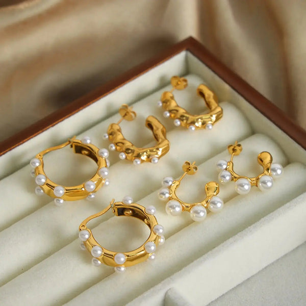 Lovcia Synthetic Pearl 18K Gold-Plated Earrings-Earrings-Style A/Gold-One Size-Style A/Gold