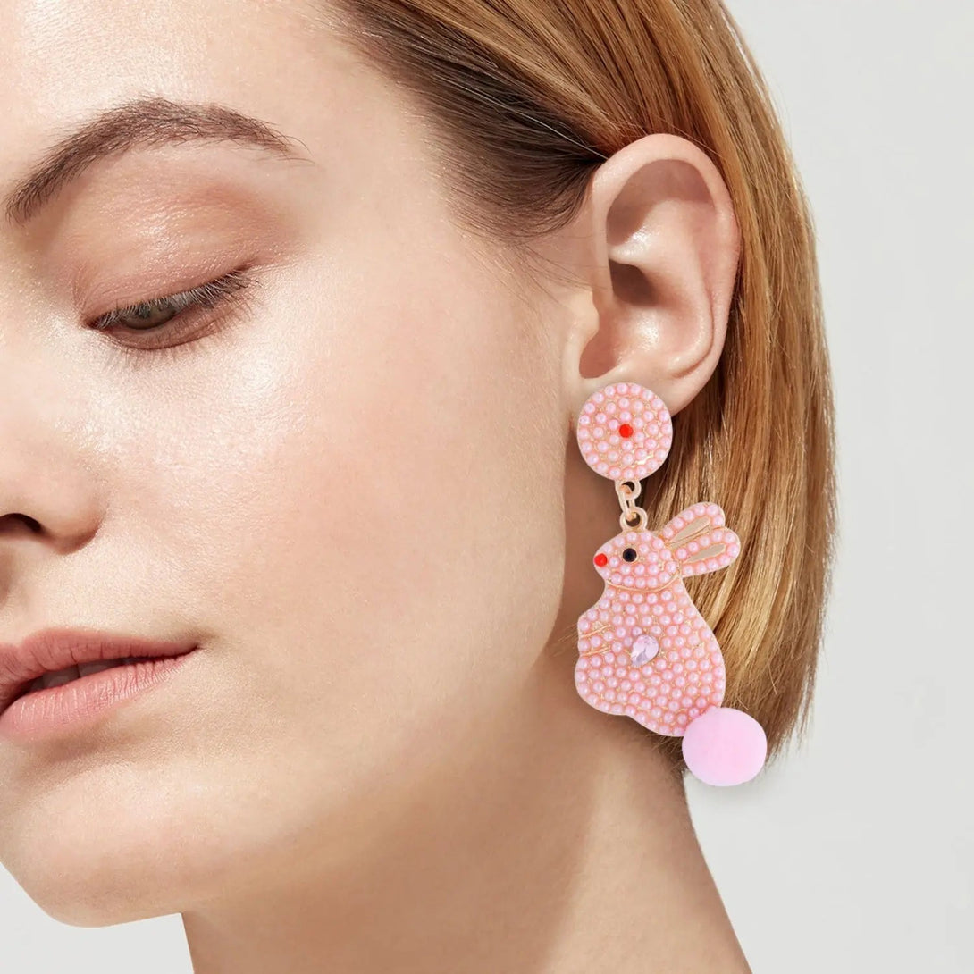 Lovcia Synthetic Pearl Alloy Rabbit Dangle Earrings-Earrings-Blush Pink-One Size-Blush Pink