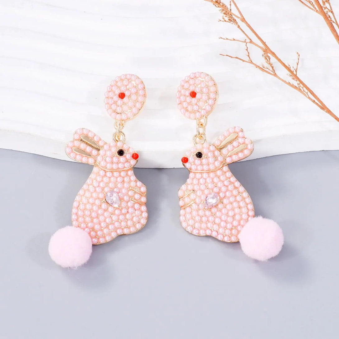 Lovcia Synthetic Pearl Alloy Rabbit Dangle Earrings-Earrings-Blush Pink-One Size-Blush Pink