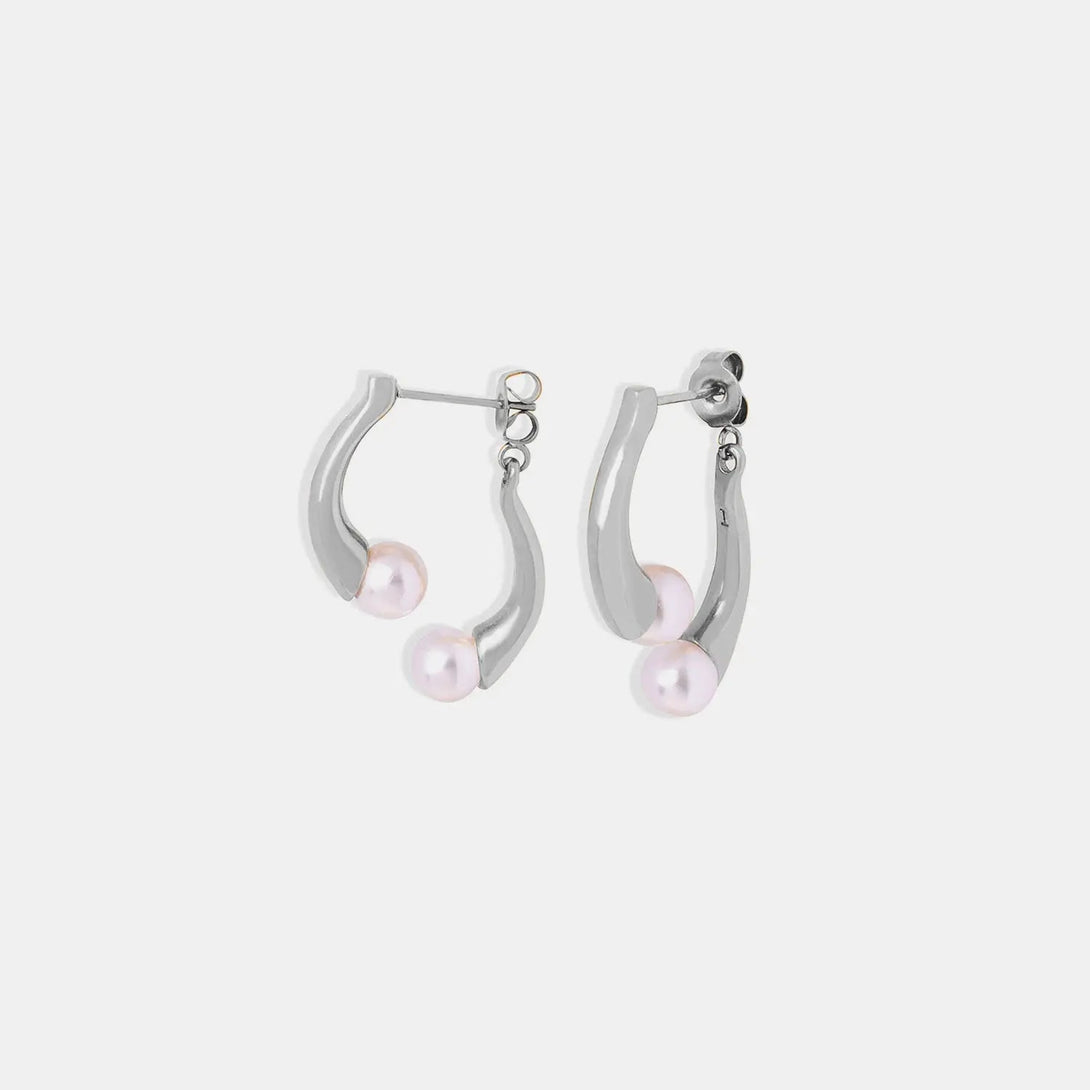 Lovcia Synthetic Pearl Asymmetrical Titanium Steel Earrings-Earrings-Gold-One Size-Gold