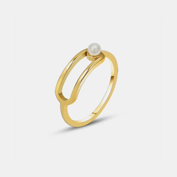 Lovcia Synthetic Pearl Titanium Steel Ring-Rings-Gold-7-Gold