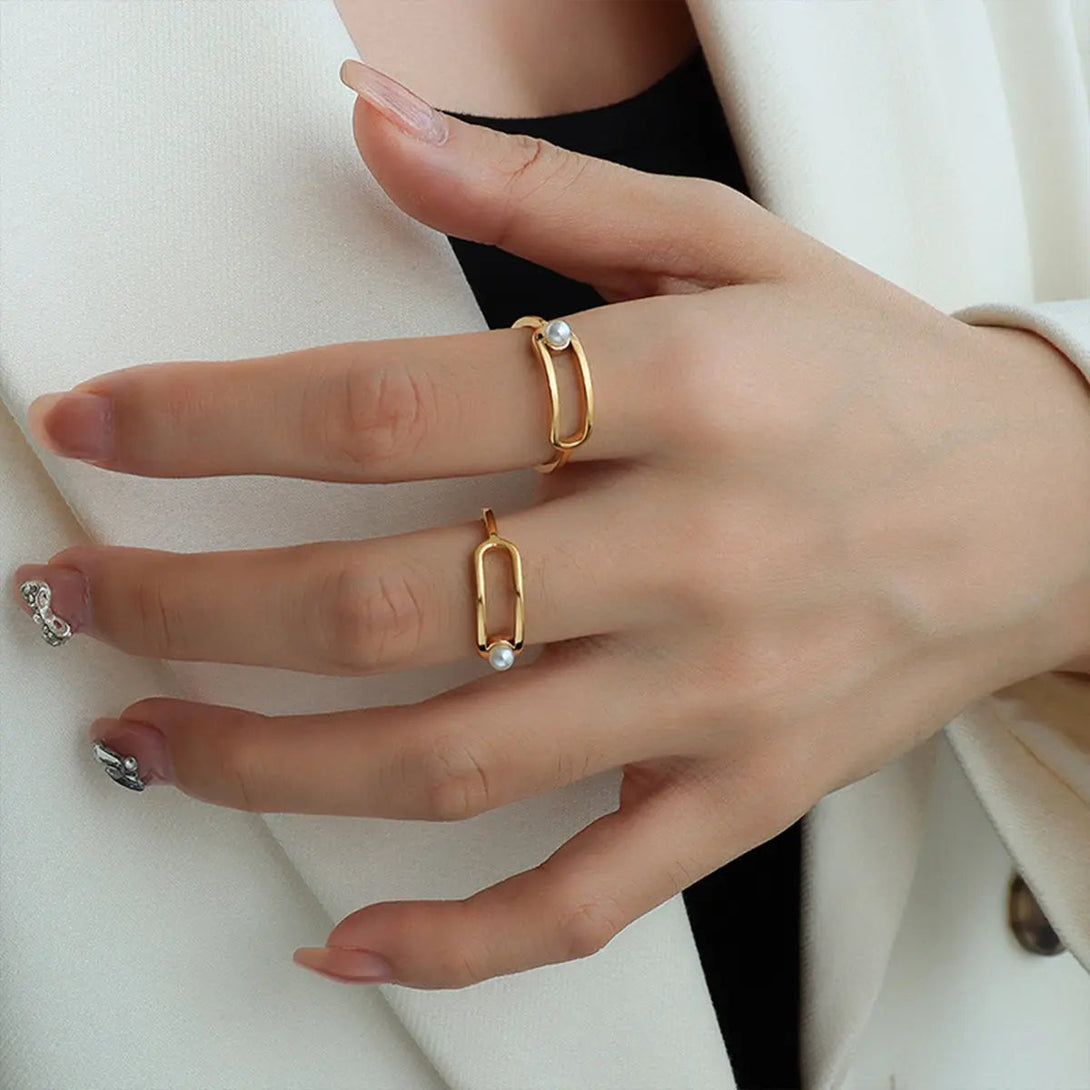 Lovcia Synthetic Pearl Titanium Steel Ring-Rings-Gold-7-Gold