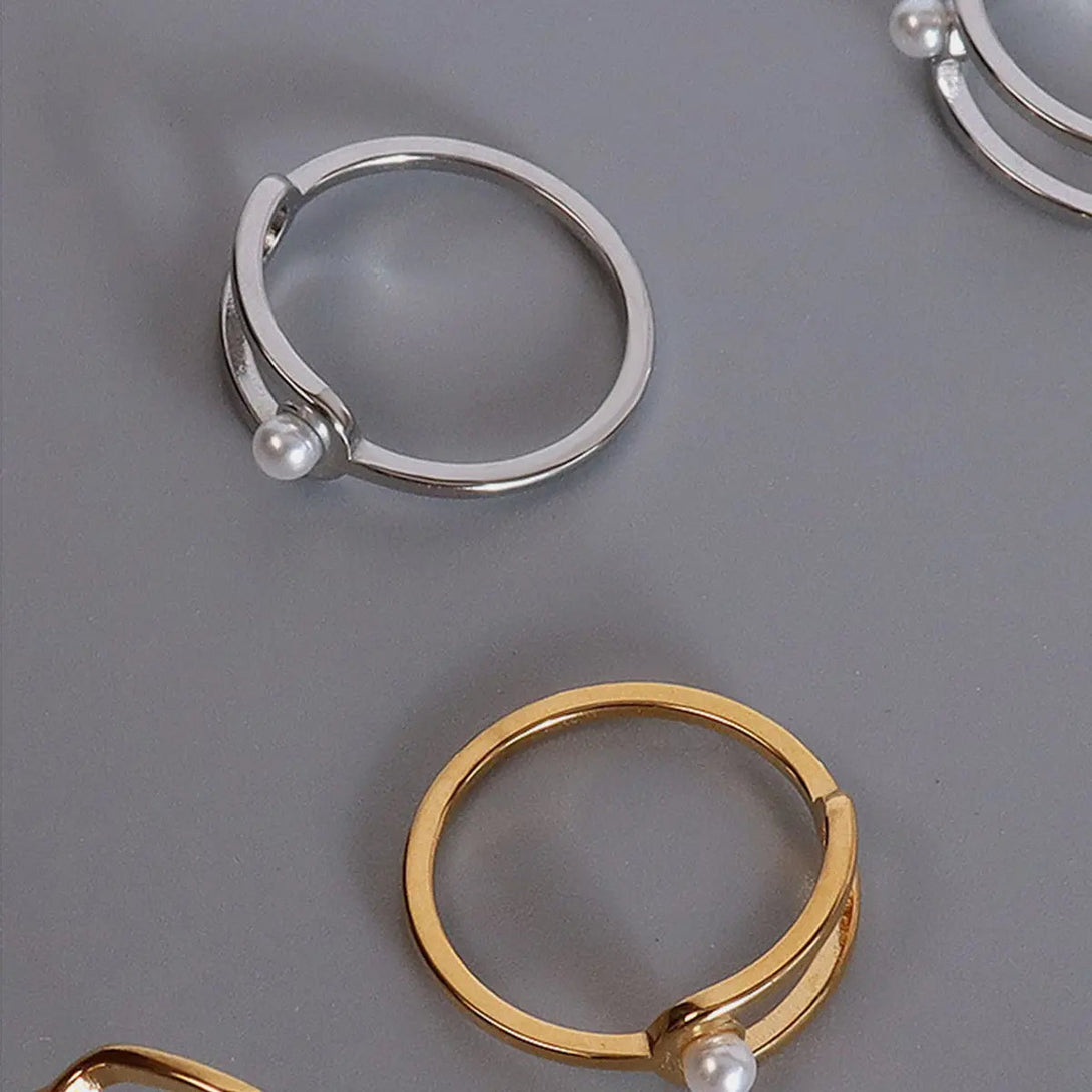Lovcia Synthetic Pearl Titanium Steel Ring-Rings-Gold-7-Gold