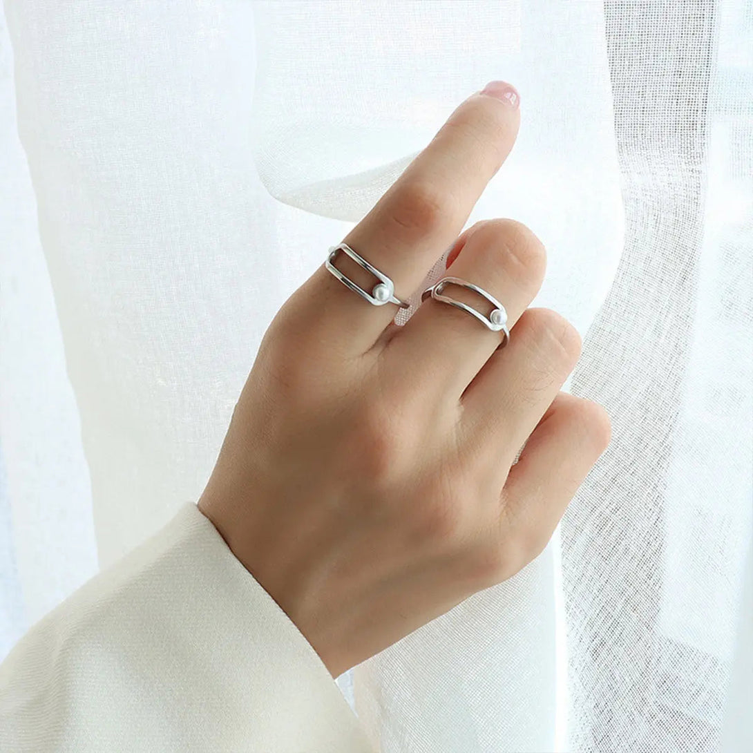 Lovcia Synthetic Pearl Titanium Steel Ring-Rings-Silver-7-Silver