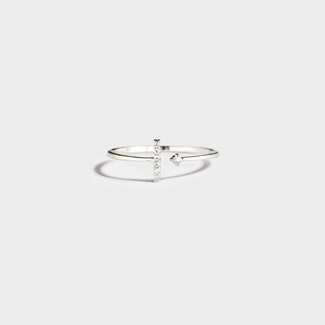 Lovcia T Shape Inlaid Zircon 925 Sterling Silver Open Ring-Rings-Silver-7-Silver