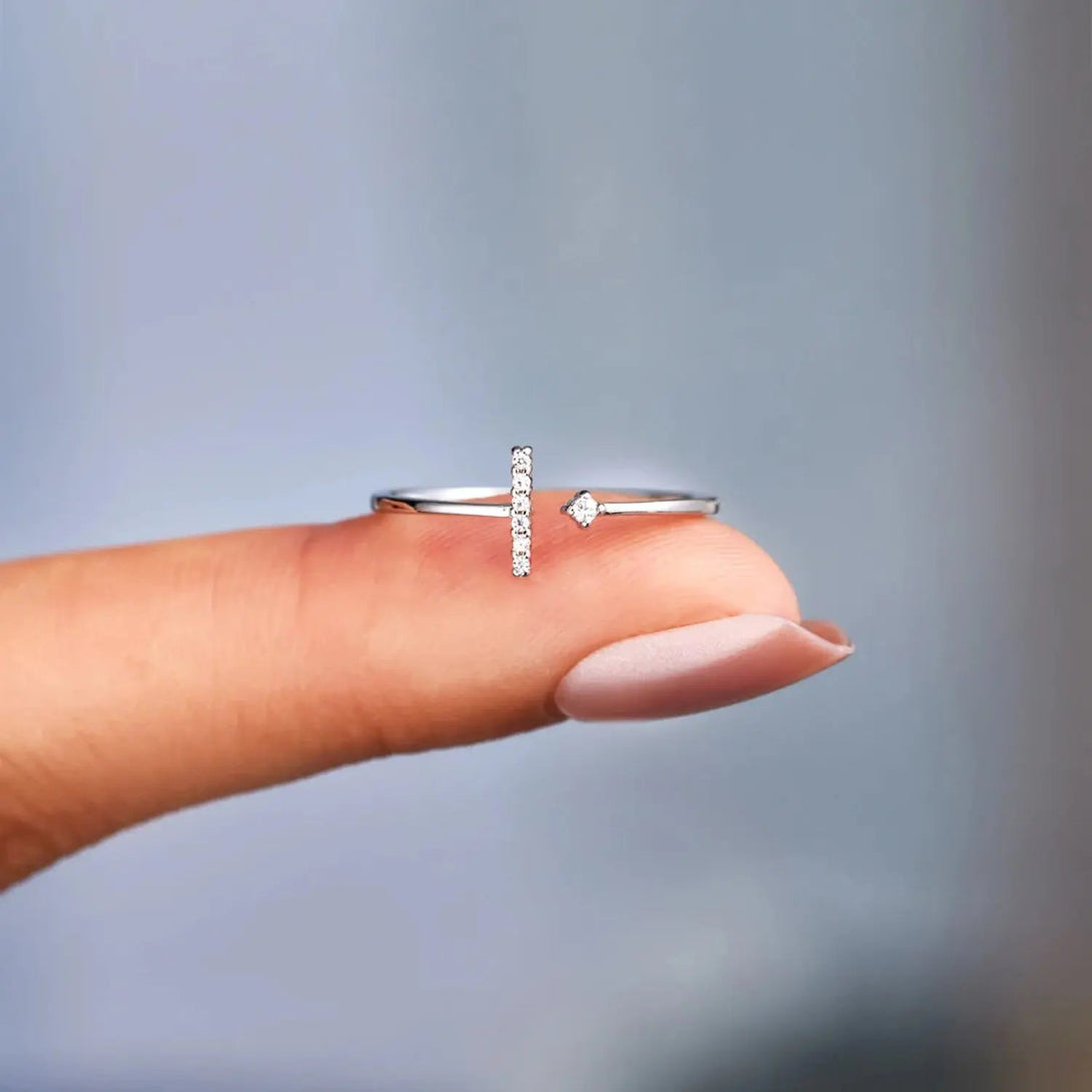 Lovcia T Shape Inlaid Zircon 925 Sterling Silver Open Ring-Rings-Silver-7-Silver