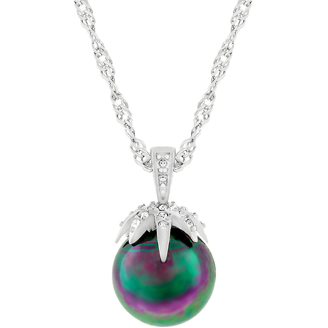 Lovcia Tahitian Pearl and Zirconia Leaf Pendant-Pendants-