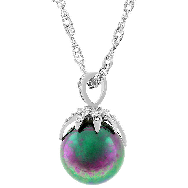Lovcia Tahitian Pearl and Zirconia Leaf Pendant-Pendants-
