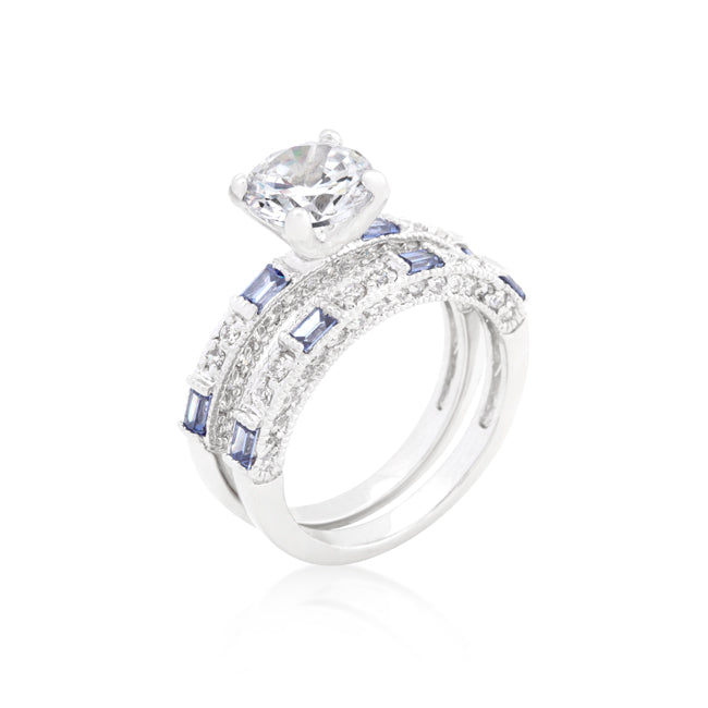 Lovcia Tanzanite and Clear Cubic Zirconia Pave Ring Set with Rhodium Finish-Rings-5-5