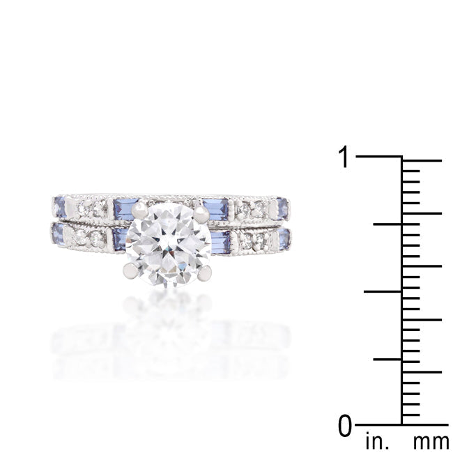 Lovcia Tanzanite and Clear Cubic Zirconia Pave Ring Set with Rhodium Finish-Rings-5-5