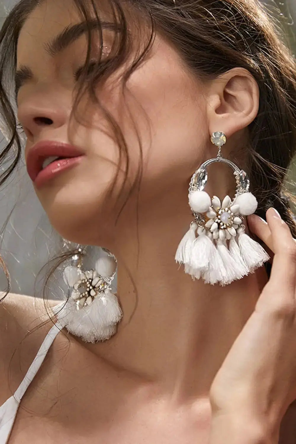 Lovcia Tassel Detail Dangle Earrings-Earrings-White-One Size-White