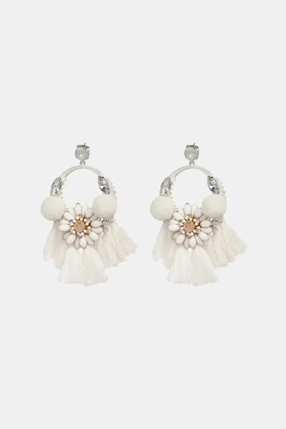 Lovcia Tassel Detail Dangle Earrings-Earrings-White-One Size-White