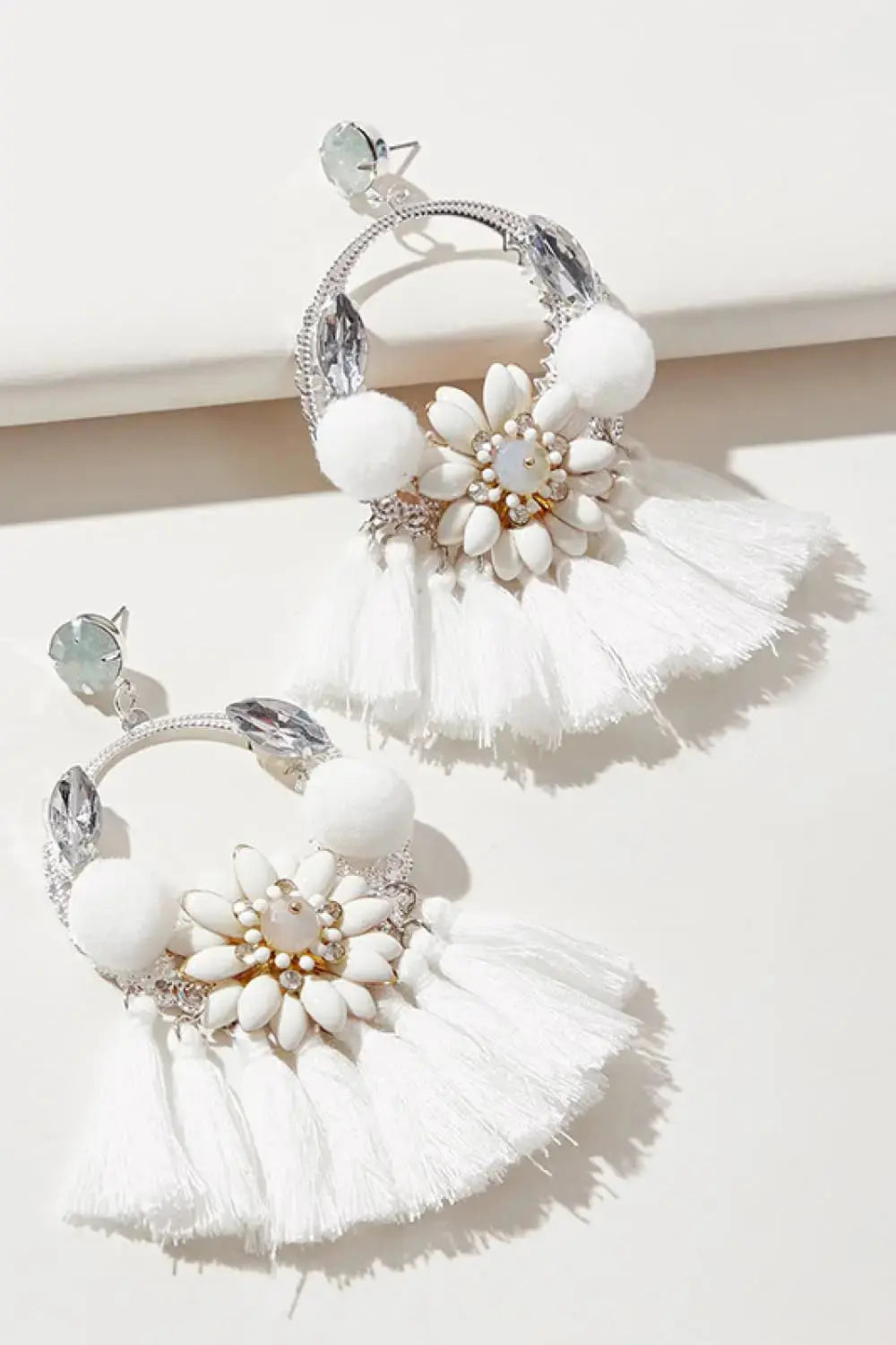 Lovcia Tassel Detail Dangle Earrings-Earrings-White-One Size-White